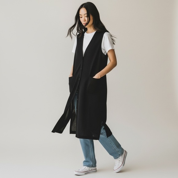 InWear Sweaters - InWear - Black Wool Blend Sleeveless Noah Cardigan - M